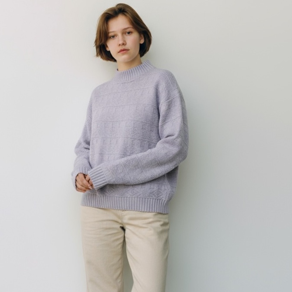 VTG 90's Heavyweight Crew Neck Sweater Lavender Geometric Pullover Women M